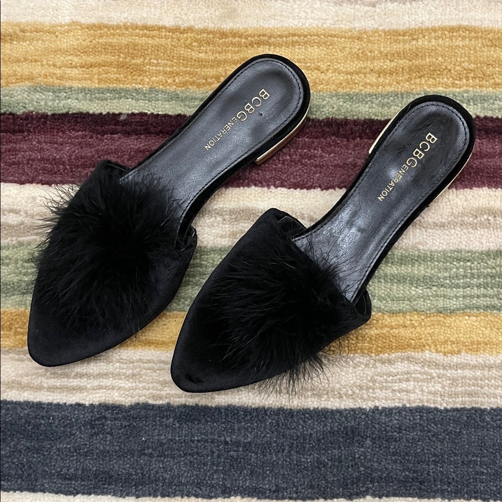 BCBGeneration Black Fur Mules